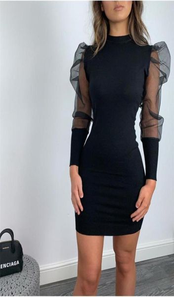 

fashion women bodycon mini dess elegant mesh sheer long sleeve slim stretch ladies dresses party club dames vestidos streetwear3713673, Black;gray