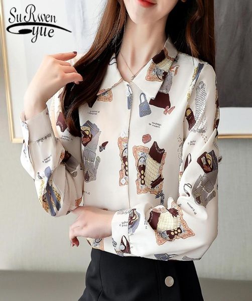 

fashion long sleeve vneck chiffon women blouses and blouse print button shirts women ladies shirt 7129 50 y2008289235156, White