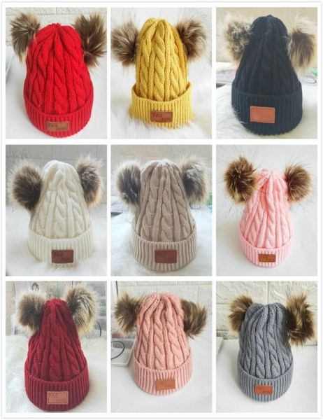 

baby knitted wool hats faux fur ball pom crochet caps winter warm infant kids boys girls beanie cap hair accessories 9 colors dhl8150792, Yellow
