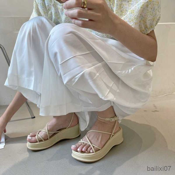 

sandals women sandals shoes thick bottom casual height increasing cross-tied classics black white female shoes r230821