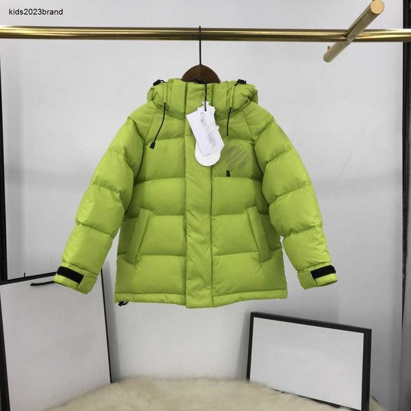 

designer kids down jackets chest logo print baby winter clothing size 110-160 cm zipper windproof design hooded outwear aug16, Blue;gray