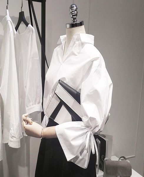 

new women casual basic summer autumn blouse shirt white work wear bandage loose big size4036325
