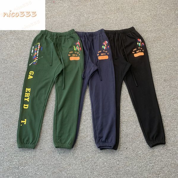 

23ss ga depts paint splash ink letter printing drawstring cotton loose versatile men and women casual drawstring pants, Black
