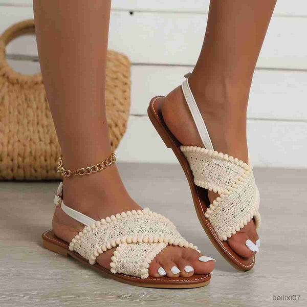

sandals summer women's back lace-up flat sandals r230821, Black