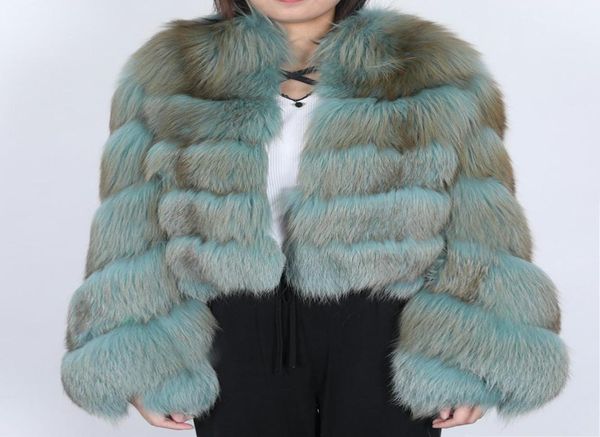 

oftbuy 2020 luxury new brand fashion flare sleeve silver real fur coat winter jacket women natural fox fur outerwear streetwear9290168, Black