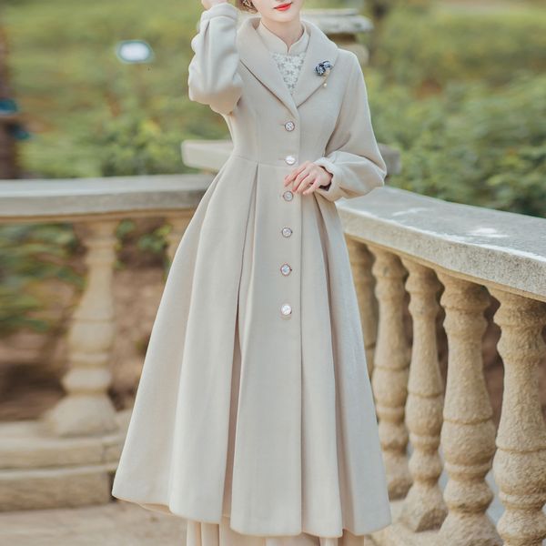 

womens wool blends korean women hepburn coat singlebreasted cashmere long woolen jacket blend lady coats jackets 230818, Black