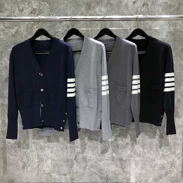 

tb thom man cardigan coat wool colors v-neck classic stripes sweater men's concise style sweaters women's clothes, White;black