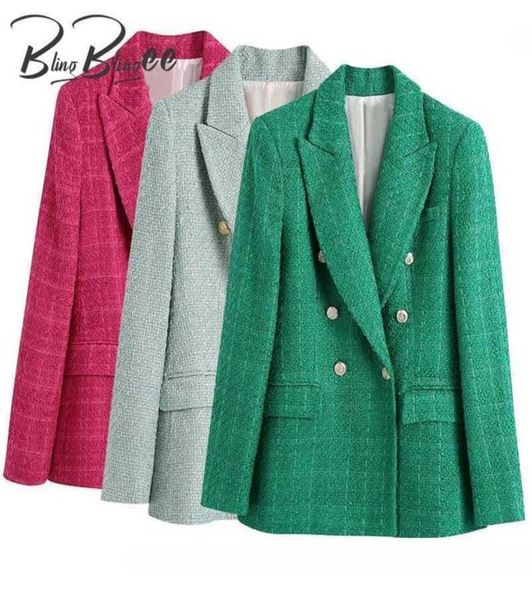 

blingblingee za spring women traf jacket ornate button tweed woolen coats female casual thick green blazers blue outerwear 2201191077817, White;black
