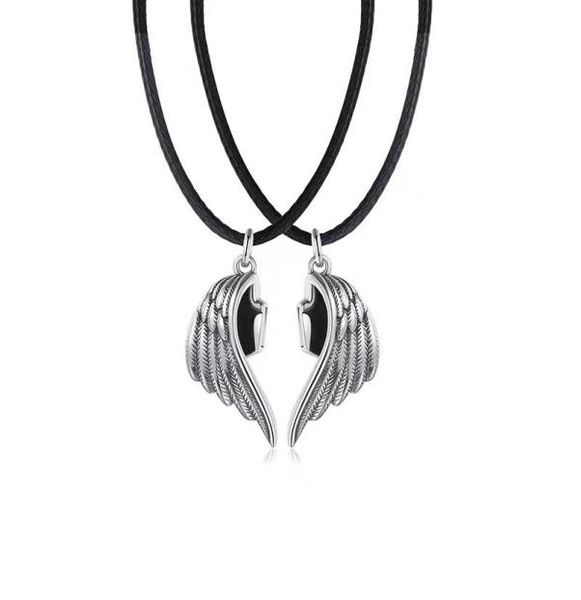 

pendant necklaces punk magnets attract leather rope link chain angel demon wing necklace for lover couples men women clavicle jewe7113682, Silver