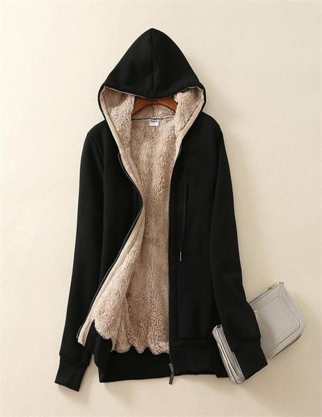 

women casual winter warm coat sherpa lined zip up hooded sweatshirt autumn jacket coat fleece hoodie sweatshirt zip up sweter y2006595700, Black