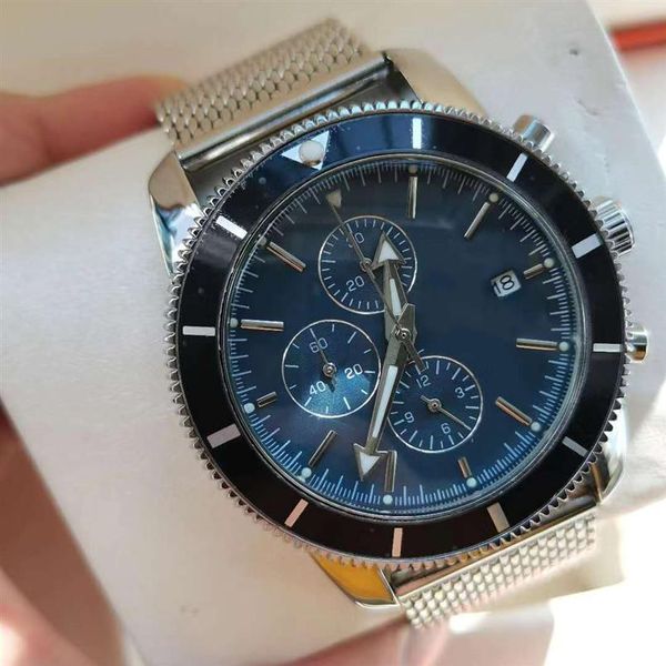 

selling men watches vk quartz movement subdial work super watch chronograph ocean stainless steel strap rotate bezel satch285f, Slivery;brown