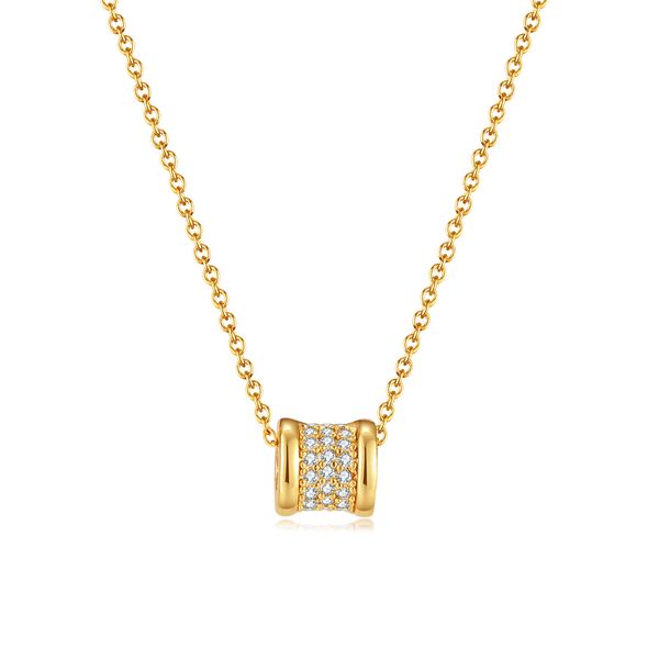

gold stainless steel cz cylinder pendant sliding floating beaded necklace for ladies and girls jewelry 18inch n2289, Silver