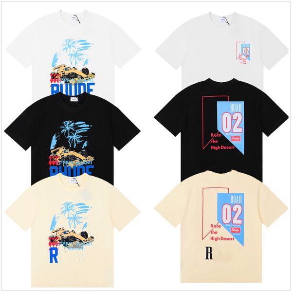 

mens t shirt rhude tshirt designer t shirts high street cotton light luxury couple loose vintage washed distressed doberman print embroidere, White;black