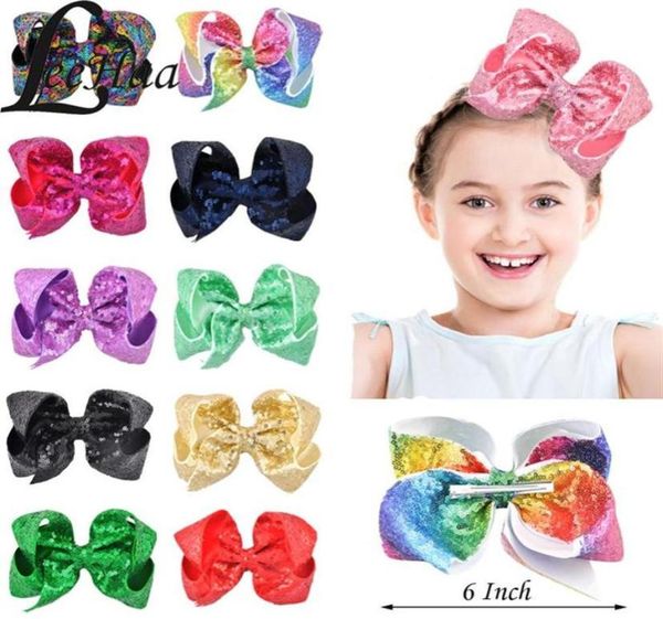 

29 colors 6 inch colorful sequins large bow with clips boutique girls hair accessories barrette hairpins bowknot kids headwear25788352203, Slivery;white