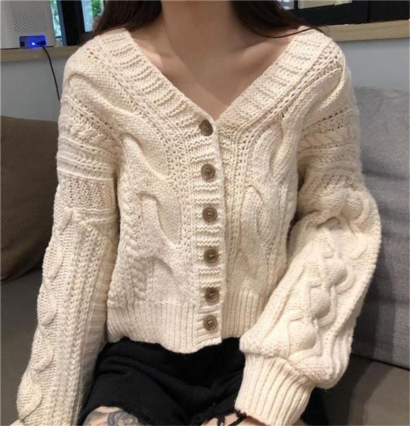 

women sweater autumn vneck long sleeve black short knitted jacket cardigans simple warm cardigan female plus size jumper 2011277792787, White;black