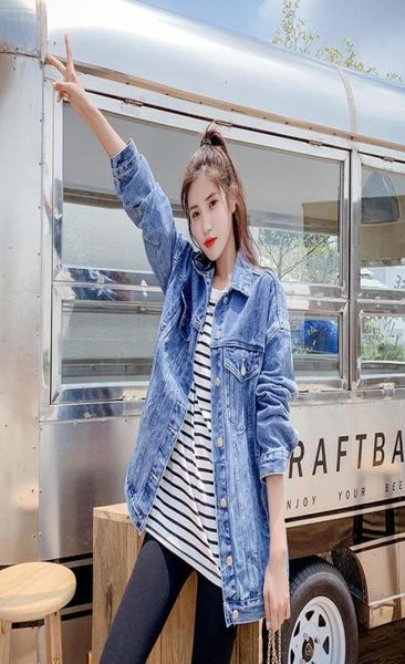 

autumn spring cotton long women denim jean jacket casual blue loose korean oversize jeans jackets girls boyfriend outwear coat6114144, Black;brown