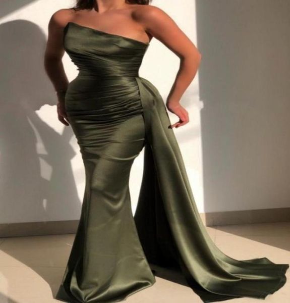 

gorgeous hunter green mermaid prom dresses 2022 strapless sleeveless pleats ruffles long evening gowns women occasion wears f4072394, Black