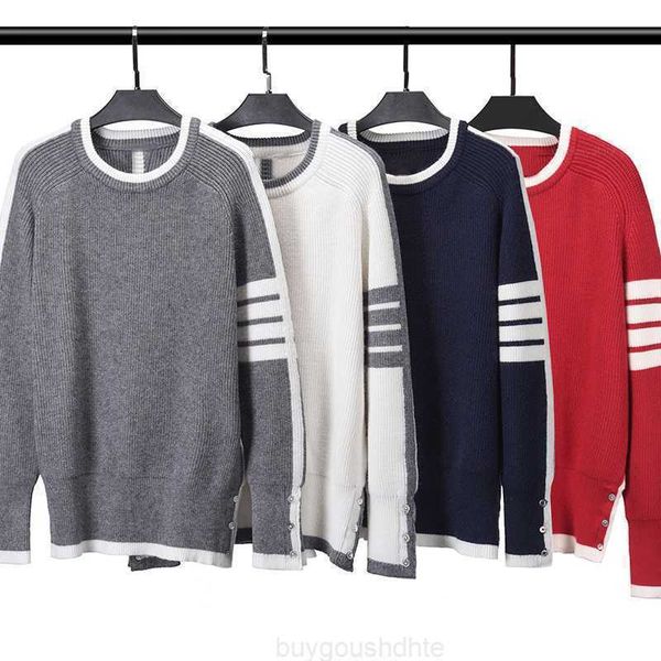 

tb thom sweaters men for women's o-neck wool keep warm pullovers classic fashion casual 4-bar striped knit sweaters, White;black