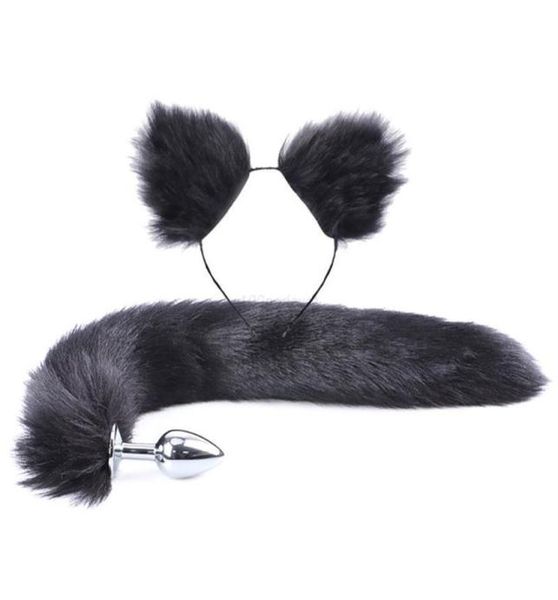 

2pcs set fluffy faux fur tail metal butt plug cute cat ears headband for role play party costume prop toys189x8195080