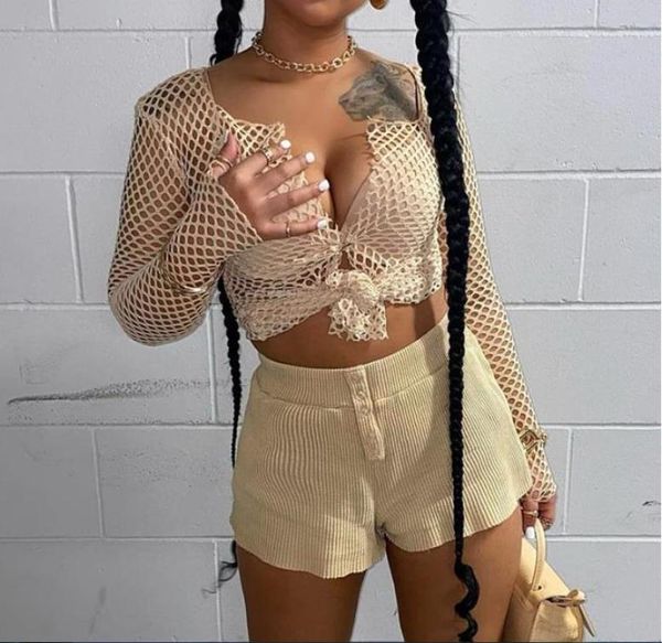 

women039s tshirt trend hollow tie seethrough fishnet tshirt club wear7463713, White