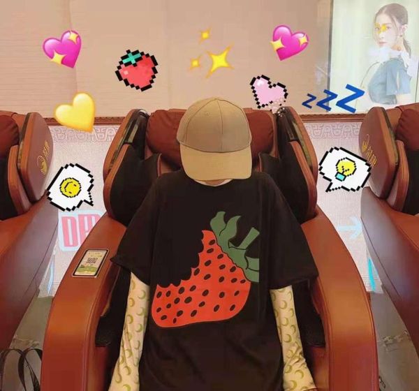 

fashion summer men039s t shirt woman039s hip hop short sleeves strawberry print tees size xs3xl78085648001467, White;black