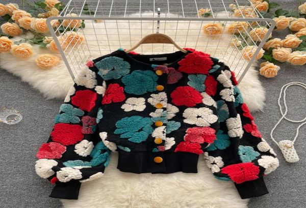 

2023 autumn winter new flower jackets women temperament singlebreasted cardigan short coat female vintage woman jacket8682202, Black;brown
