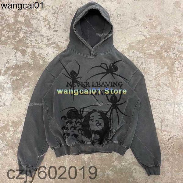 

men's hoodies sweatshirts y2k gothic spider print oversize zip up hoodies 2022 new grunge long seve sweatshirt men punk harajuku loose, Black