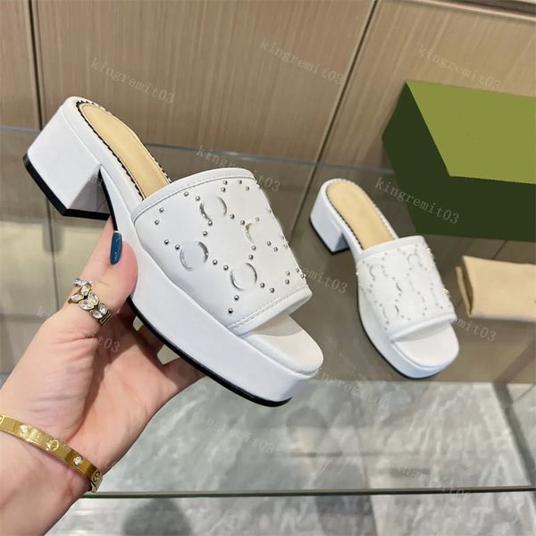 

designer slippers interlocking emed sandal women sandals black leather mules slippers rivet platform slippers waterproof chunky