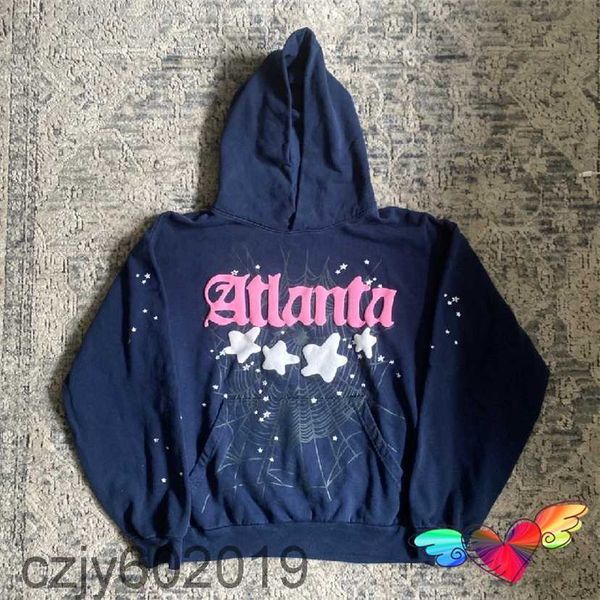 

spider hoodie men's hoodies 2023 navy blue sp5der atlanta men women pink young thug spider hip hop 555555 sweatshirt star pullovers, Black