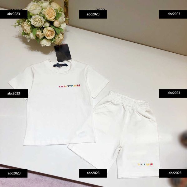 

new designer baby tracksuits kids tees sets summer suit 2pcs iridescence embroidered lettered t-shirt and shorts #multiple product, White