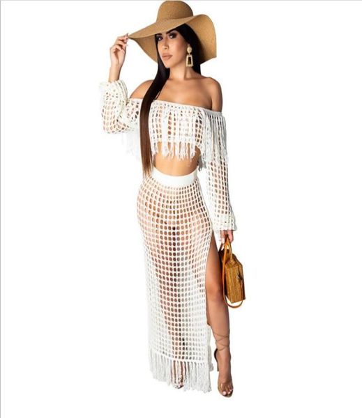 

long sleeve dresses beachwear cover ups hollow out swimsuit female bathers tassel beach summer crochet dress4211168, Black;gray
