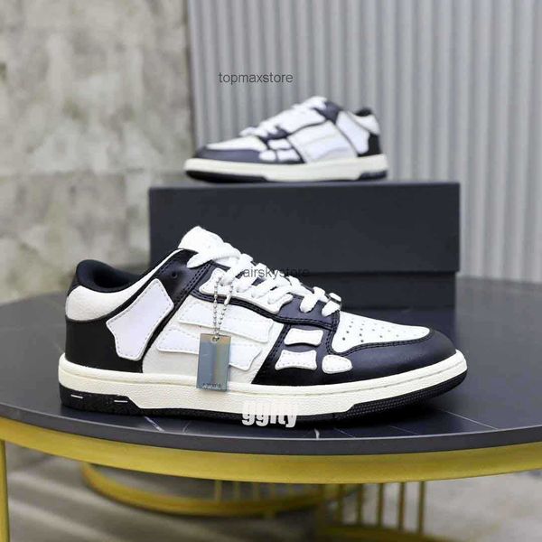 

designer men athletic shoes skelet bones runner women men sports shoes retro sneakers skel low running shoes genuine leather lace up 002, Black