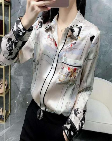 

fashion design women039s vintage silk print blouse 2020 long sleeves casual summer shirt for women chinese style blouses213j2285431, White