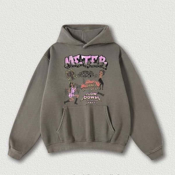 

heavy fleece wash printed hoodies men pullover sweatshirts loose long sleeve hooded, Black