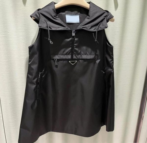 

women039s dress designer skirts nylon hooded semizip dress summer sleeveless doll aline version girl party casual skirt size 3787500, Black;gray