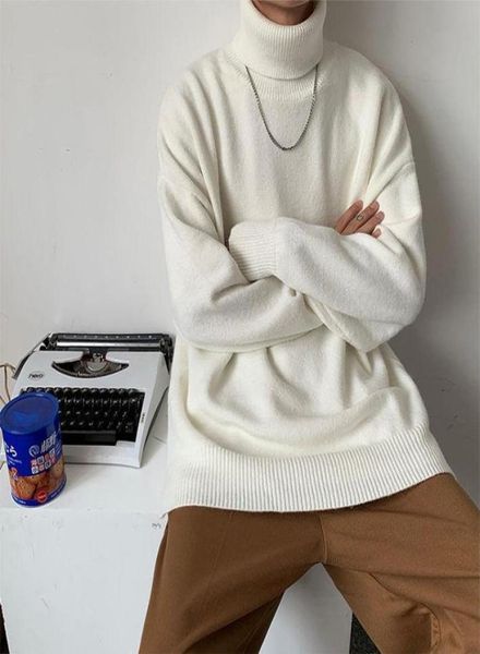 

men039s sweaters lazy turtleneck autumn and winter loose solid color bottomed sweater korean fashion pullover4059829, White;black