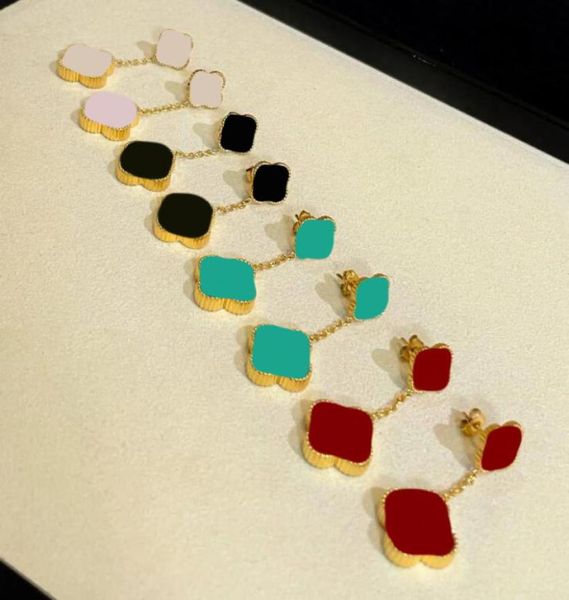 

two flowers 4four leaf clover charm vc stud earrings back motherofpearl silver 18k gold plated agate for designer girls valenti9188206, Golden