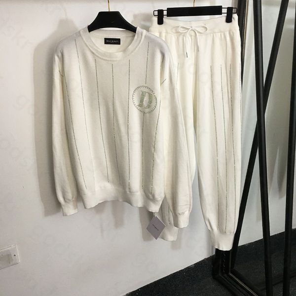 

luxury knit tracksuit woman striped long sleeved pullover sweater casual fashion sweatpants long sleeved sweatshirt pants set, Gray