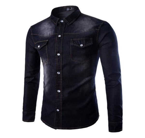 

long sleeve cotton highgrade denim shirt jeans cardigan casual slim fit shirts men twopocket fashion mens clothing3409143, White;black
