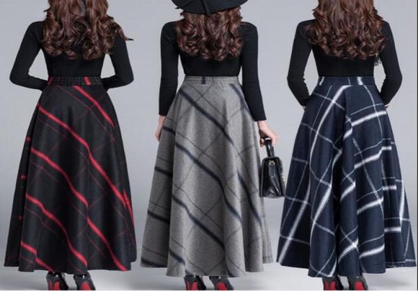 

winter long skirt fashion women039s clothing thick woolen maxi skirt vintage high waist woolen aline skirt4094059, Black