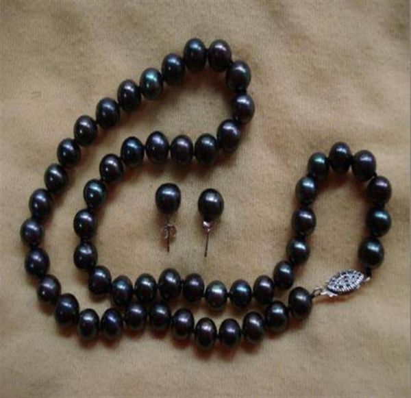 

black pearl necklace earring set 18 inch 78266z01234562529370, Silver