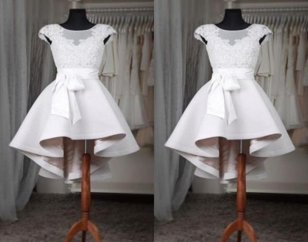 

gorgeous short front long back prom dresses short sheer crew neck capped sleeves lace appliques high low graduation party gown8753871, Black