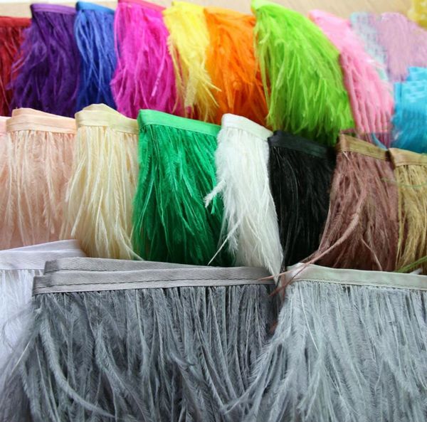 

meetee width 1116cm ostrich feather fringe ribbon trim for cloth skirt lace diy party wedding dress accessories craft2165336, Black