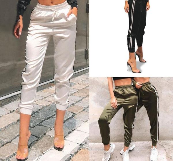 

female jogger long pants new womens fitness leggings sport high waist side striped jogging pants trousers streetpant5674462, Black;white