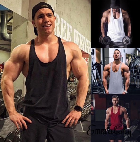 

mens g ym vest racerback bodybuilding muscle stringer plain tank fitness new7543043, White;black