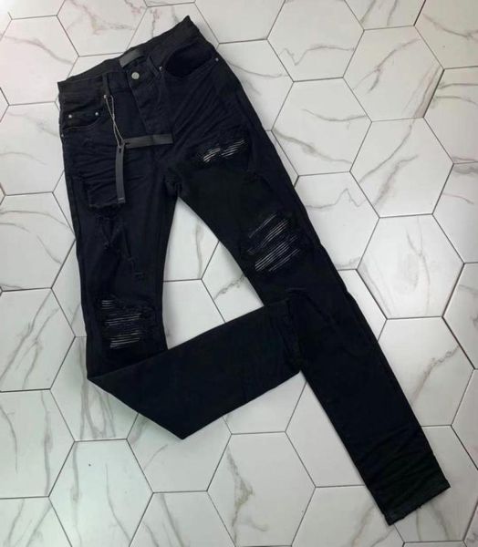 

hm205 mens jeans slim jeans distressed denim white designer leather pants with holes letters torn tattered knee ripped for man ski7096859, Blue