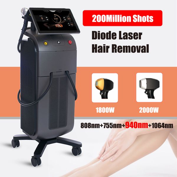 

2023 diode laser hair removal 755nm 808nm 1064nm titanium ice platinum 4 wavelength anti-hairs machine, Black