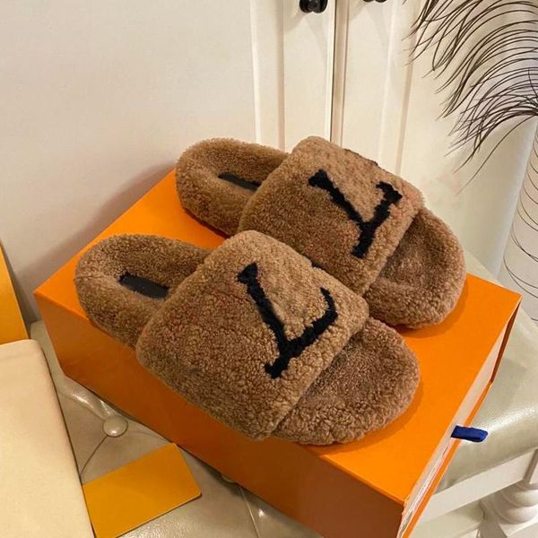 

fashion designer womens fur slippers woman warm letters fuzzy flat comfort mule wool fluffy slides on pink green cloud white black furry san