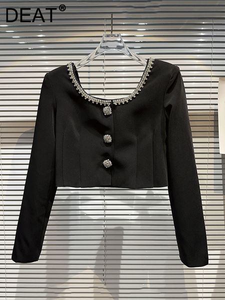 

women's jackets deat round neck diamond buckle design casual coat for women long sleeve single breasted short jacket 2023 autumn female, Black;brown