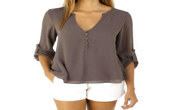 

women blouses fashion long sleeve vneck shirt chiffon office blouse slim casual plus size s5xl6961466, White